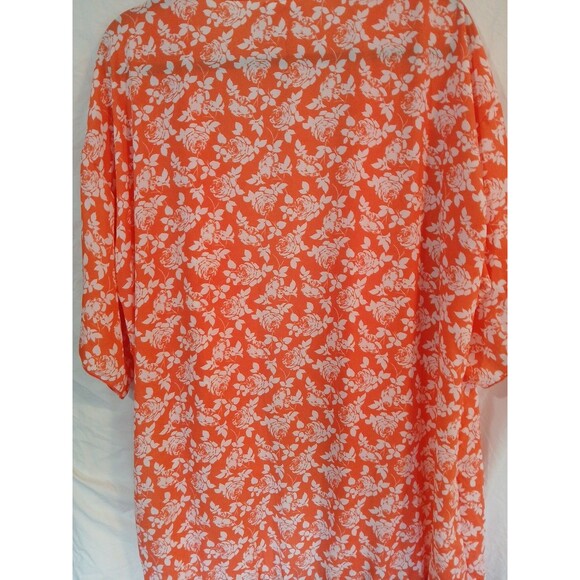 LuLaRoe Monroe Kimono With Fringe Open Waterfall Front - L- Orange/ White Floral - Picture 9 of 16